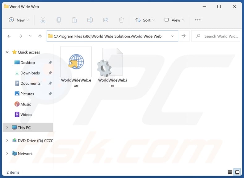 World Wide Web unwanted application install folder