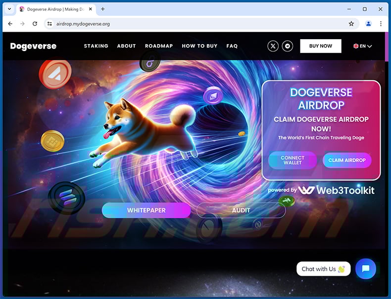 Dogeverse Airdrop-themed drainer website (airdrop.mydogeverse[.]org)