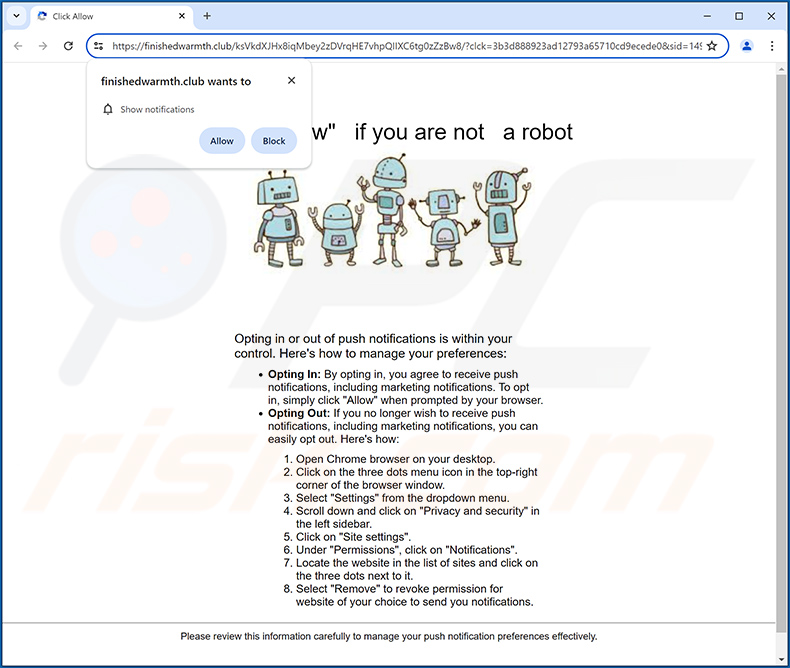 finishedwarmth[.]club pop-up notifications