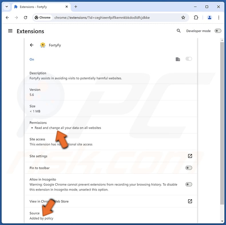 FortyFy browser extension details