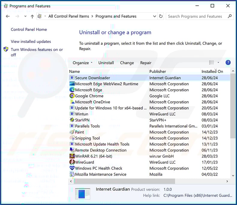 InternetGuardian disguising as Secure Downloader