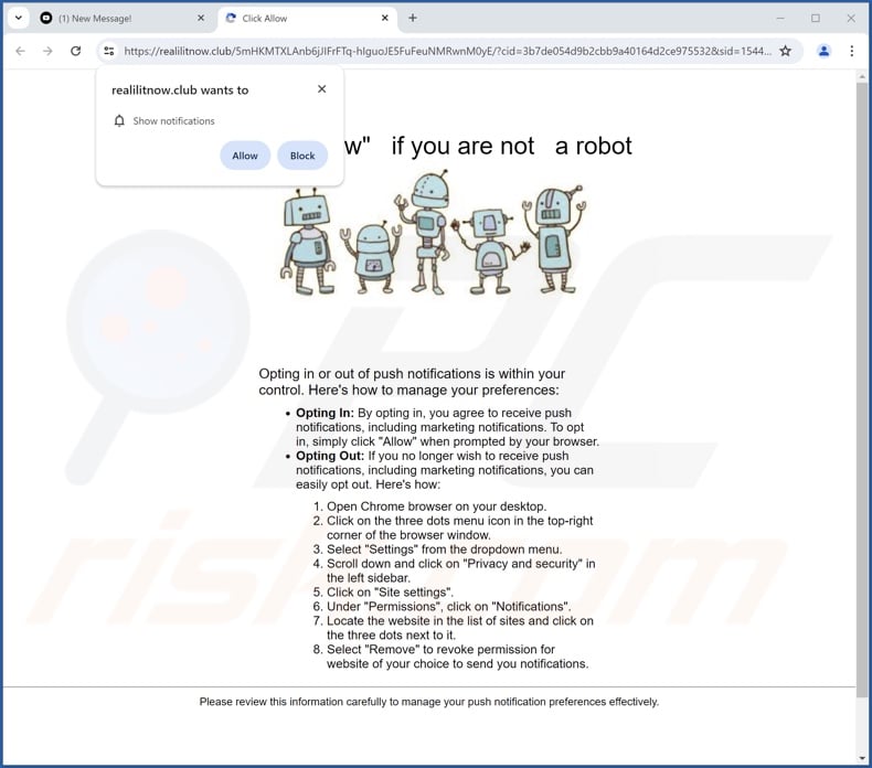 realilitnow[.]club pop-up redirects