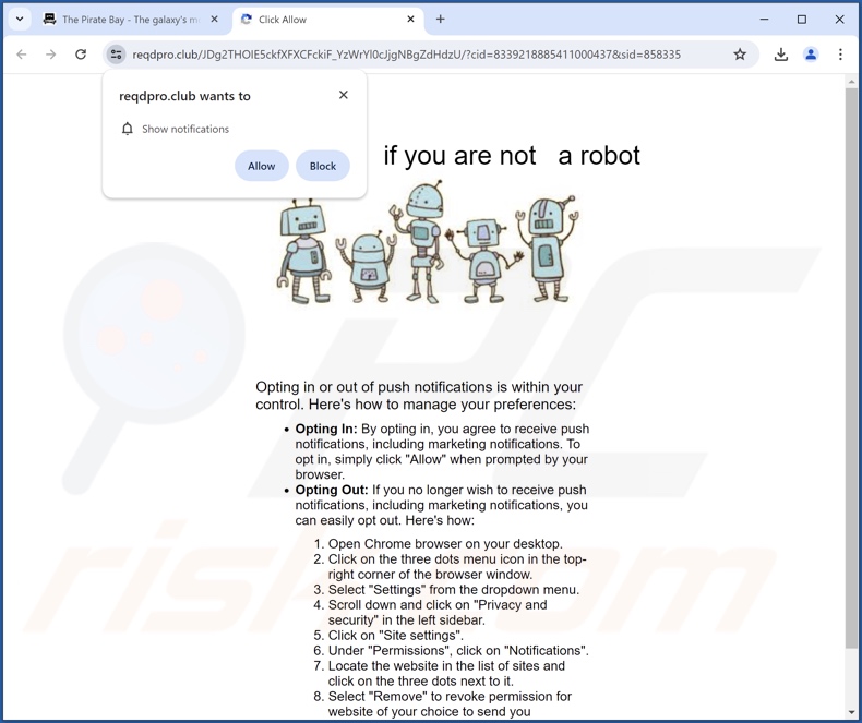 reqdpro[.]club pop-up redirects