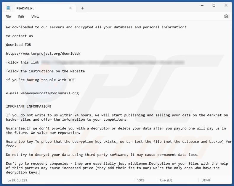 Trinity ransomware ransom note (README.txt)