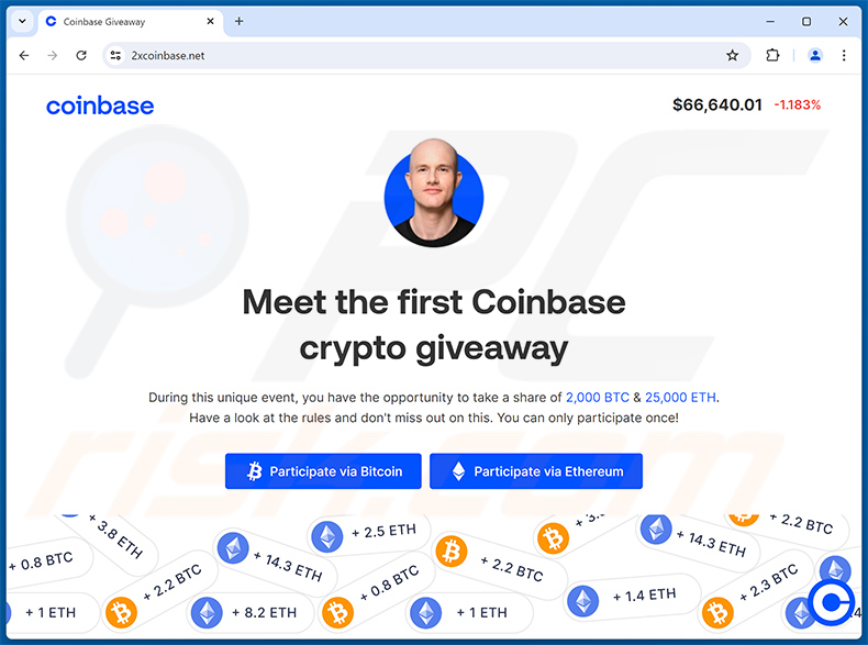 Coinbase Crypto Giveaway scam website - 2xcoinbase[.]net
