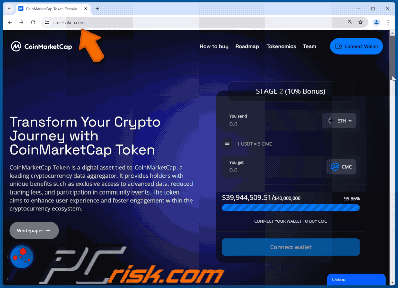 Appearance of CoinMarketCap Token Presale scam (GIF)