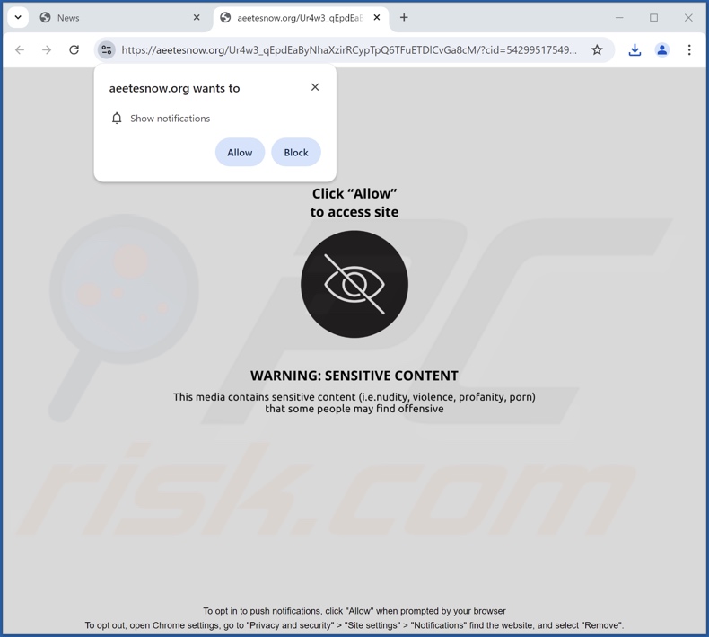 aeetesnow[.]org pop-up redirects