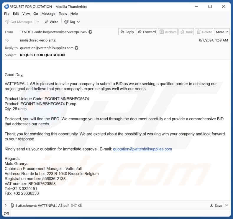 VATTENFALL AB email spam campaign