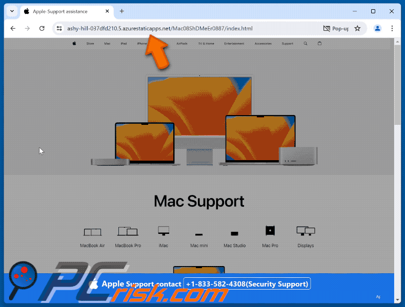 Appearance of a scam hosted through Azure Web Apps (GIF)