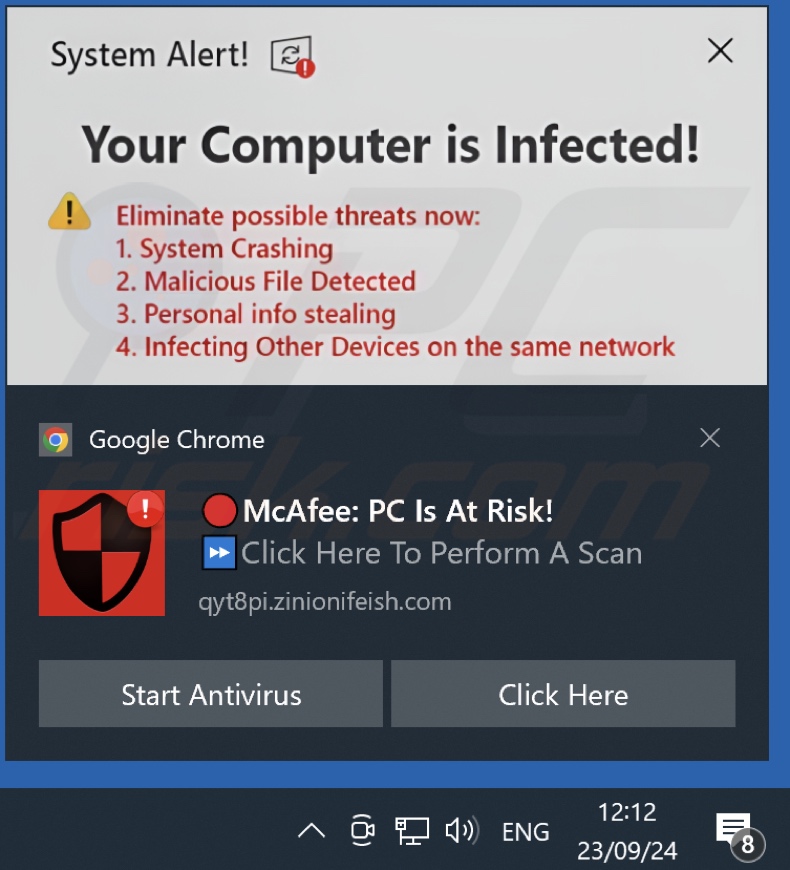 Ad delivered by the zinionifeish[.]com webpage