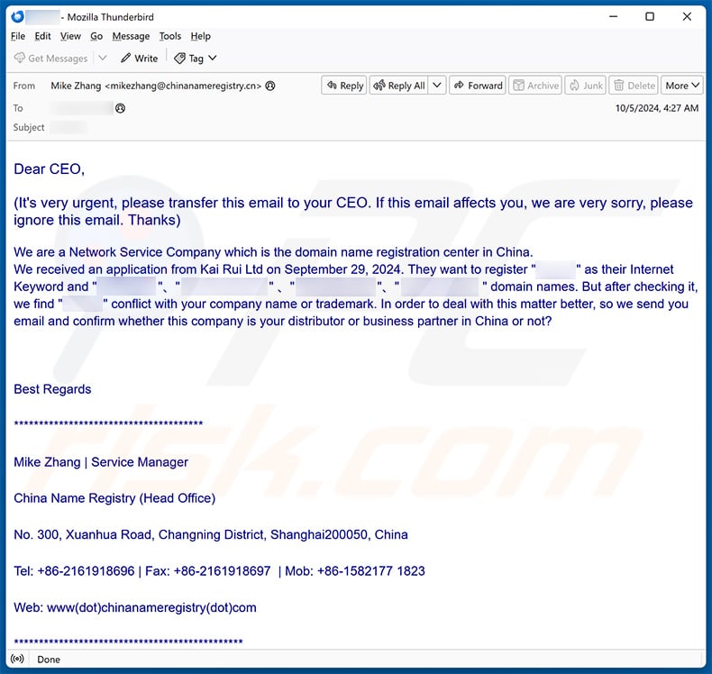 Domain/Company Name Conflict email scam (2024-10-09)