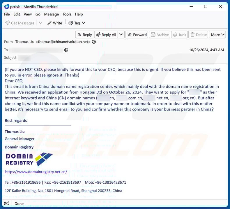Domain/Company Name Conflict email scam (2024-10-28)