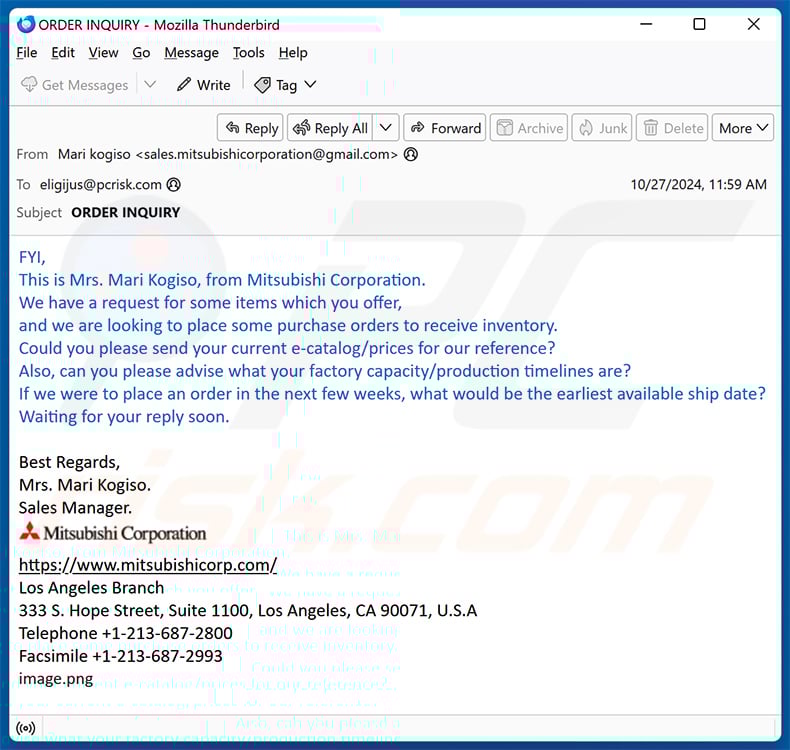 Mitsubishi Corp. email scam (2024-10-28)