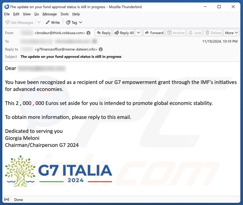 G7 Italia email spam campaign