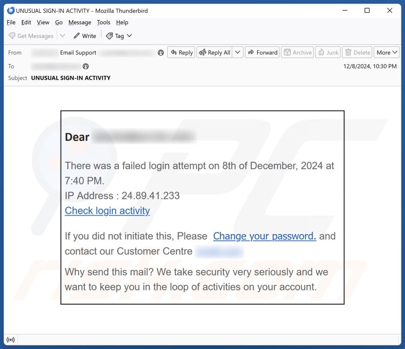 Failed Login Attempt email spam campaign