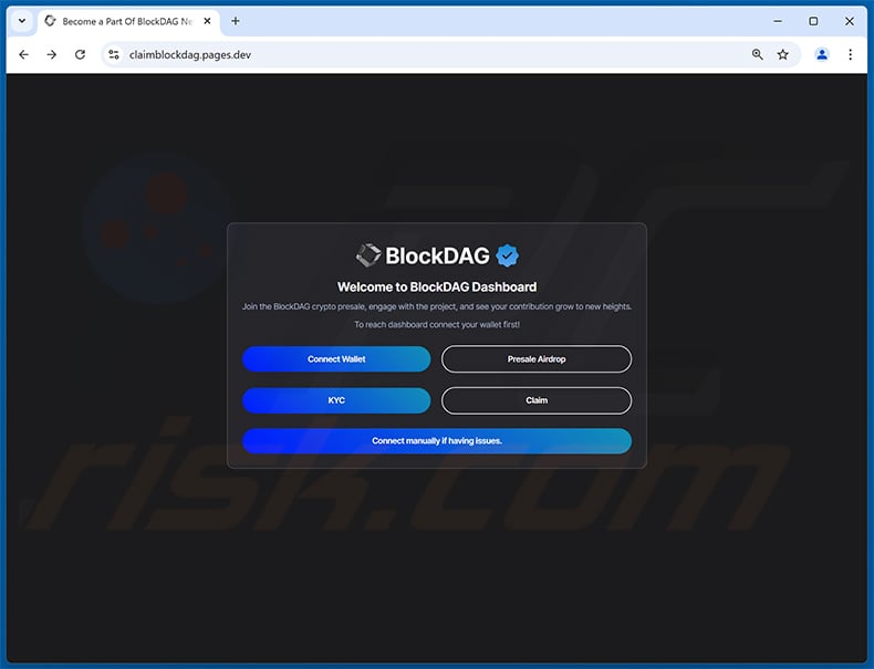 Fake BlockDAG website - claimblockdag.pages[.]dev