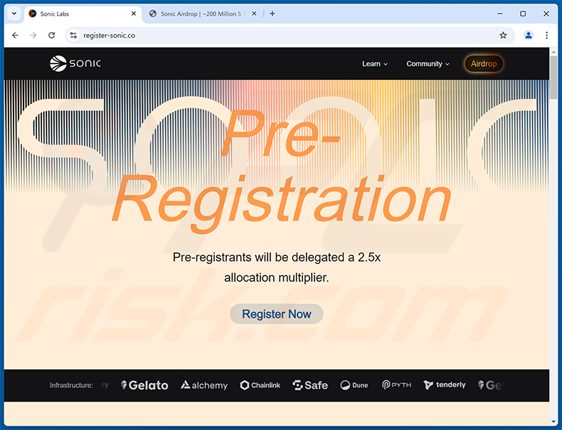 SONIC airdrop-themed website (register-sonic[.]co)
