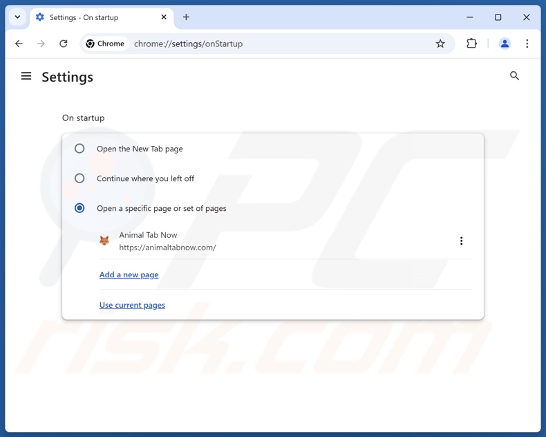 Removing animaltabnow.com from Google Chrome homepage