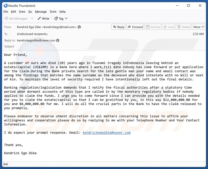 Apply To Claim Funds email spam campaign