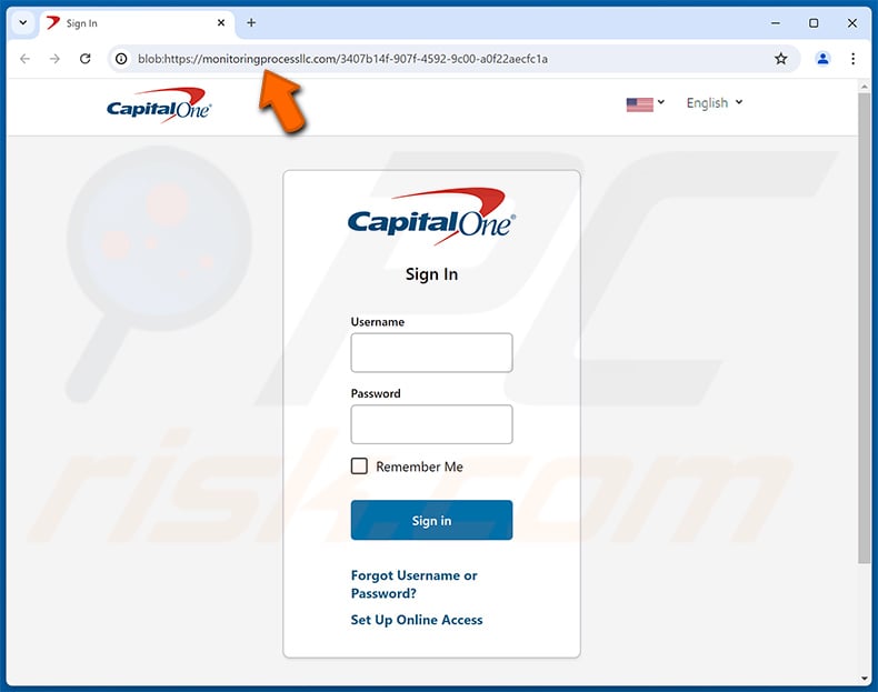Fake Capital One website promoted via Your Capital One Security Message Email Scam (2025-01-08)
