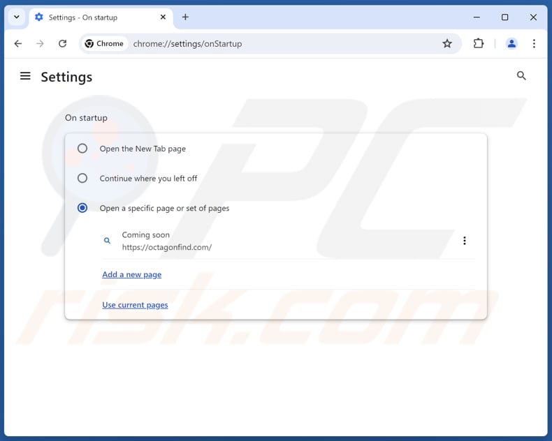 Removing octagonfind.com from Google Chrome homepage