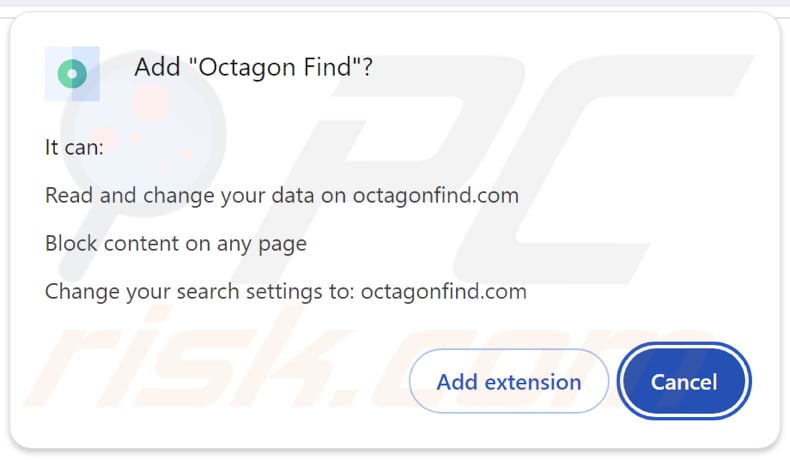 octagonfind.com redirect permissions requested by Octagon Find browser hijacker