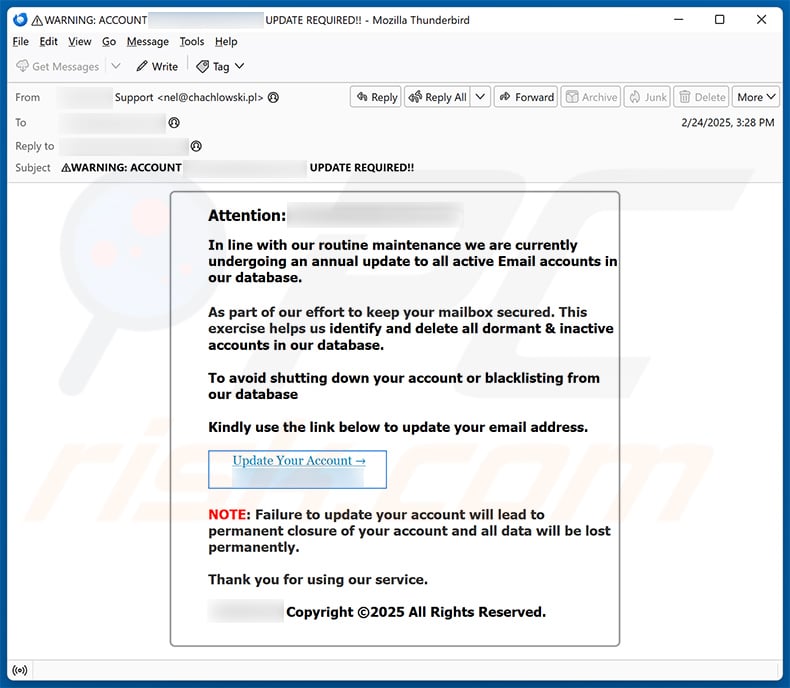 Routine Maintenance email scam (2025-02-25)