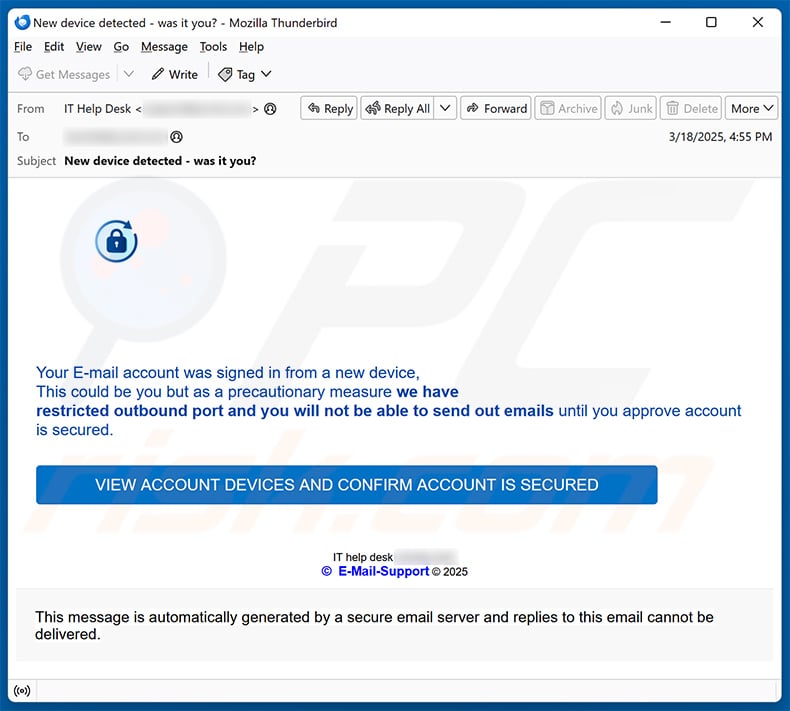Your E-mail account was signed in from a new device