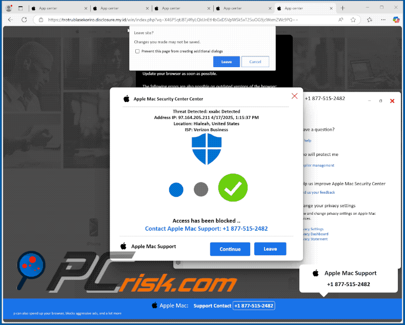 Appearance of Apple Mac Security Center scam (GIF)