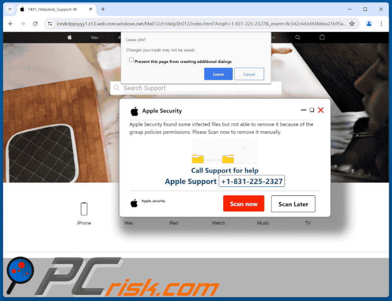 Appearance of Apple Security Found Some Infected Files scam (GIF)