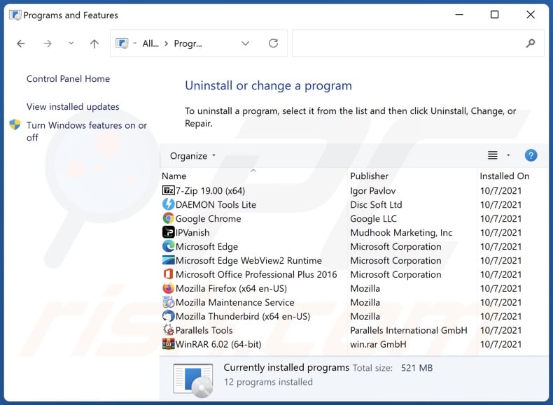 Unwanted app uninstall via Control Panel