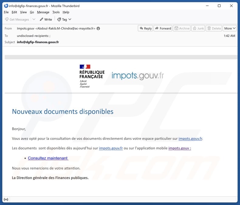 Direction Générale Des Finances Publiques email spam campaign