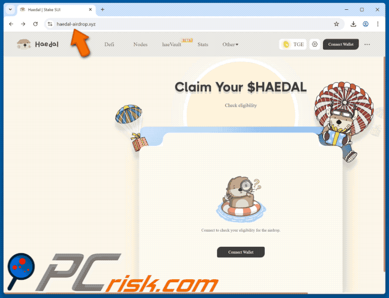 Appearance of Haedal Airdrop scam (GIF)