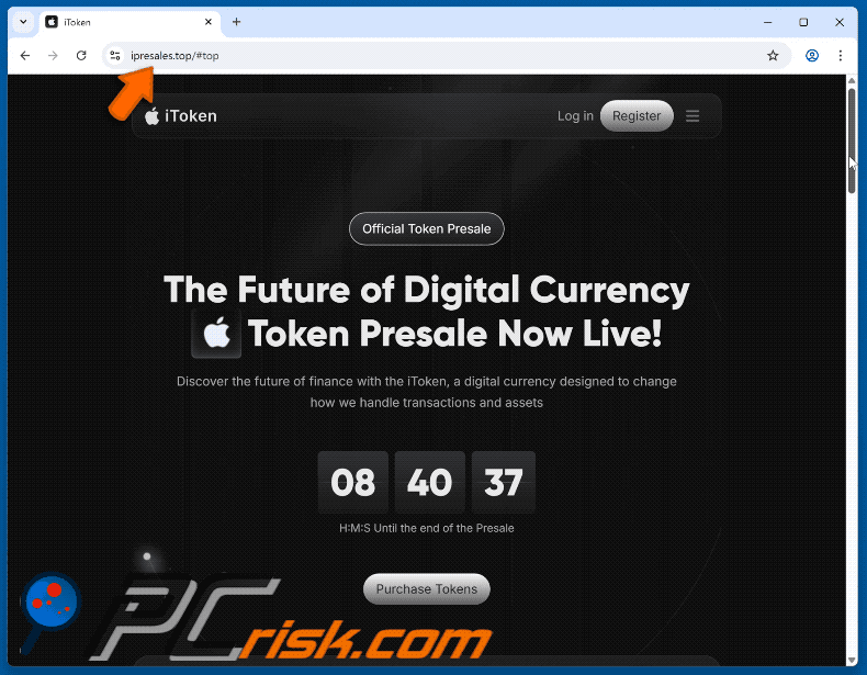 Appearance of iToken Presale scam (GIF)