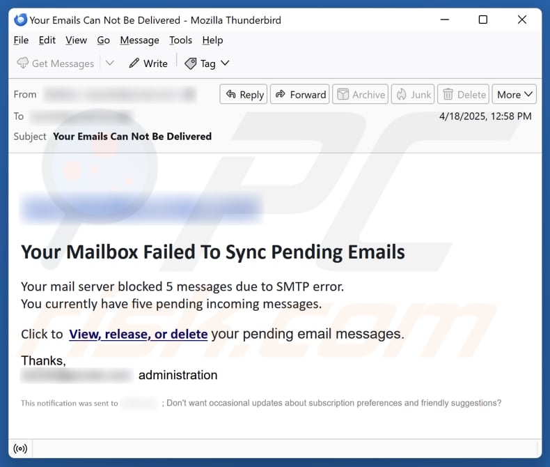 Mailbox Failed To Sync email spam campaign