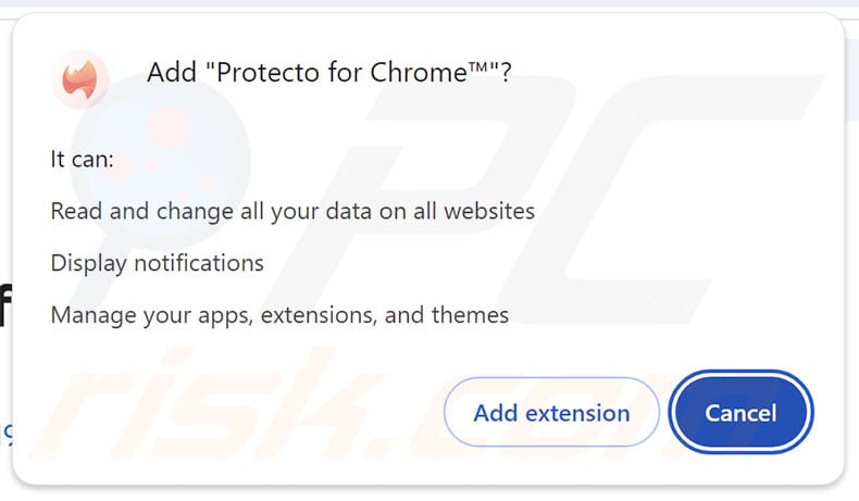 Permissions requested by Protecto for Chrome