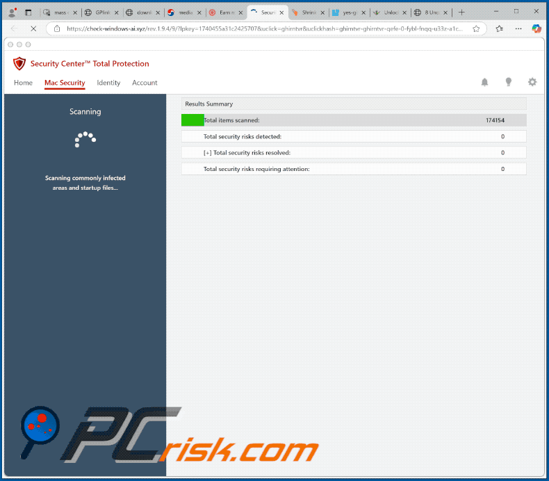Appearance of Security Center Total Protection scam