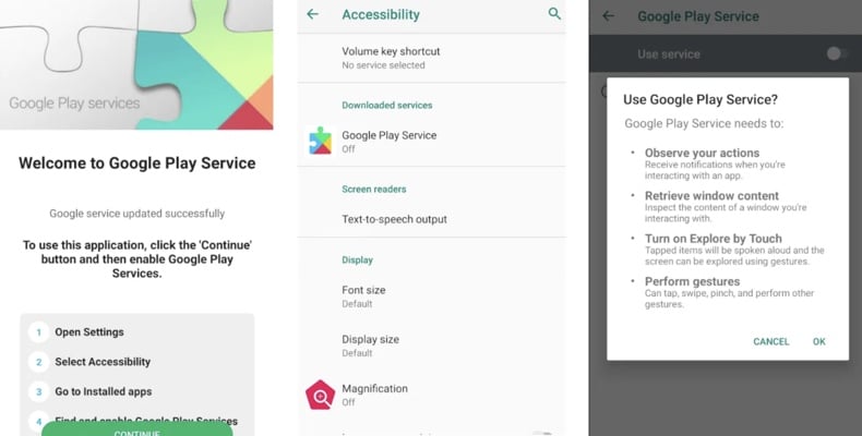 TsarBot banking trojan asking accessibility permissions