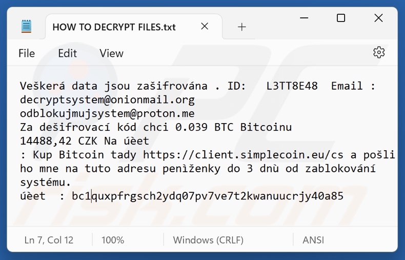 ZasifrovanoXTT2 ransomware text file (HOW TO DECRYPT FILES.txt)