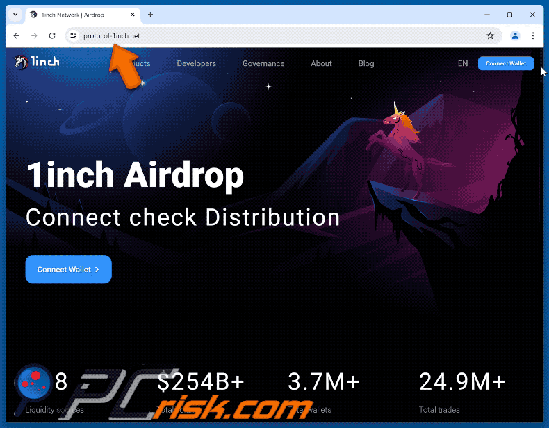 Appearance of 1inch Airdrop scam (GIF)