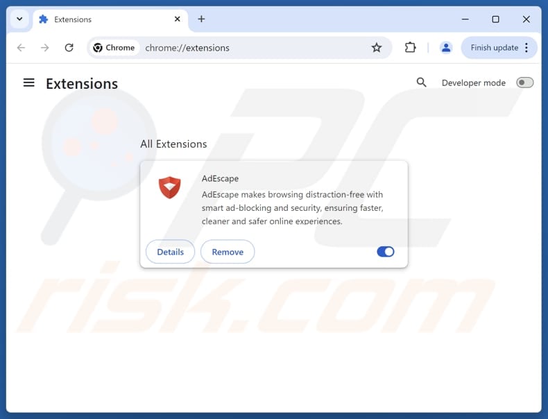 Removing AdEscape ads from Google Chrome step 2