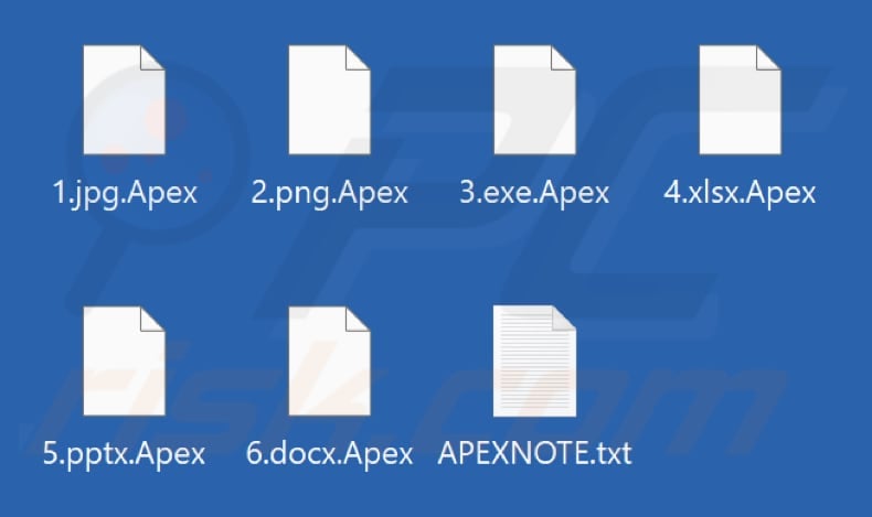 Files encrypted by APEX ransomware (.Apex extension)