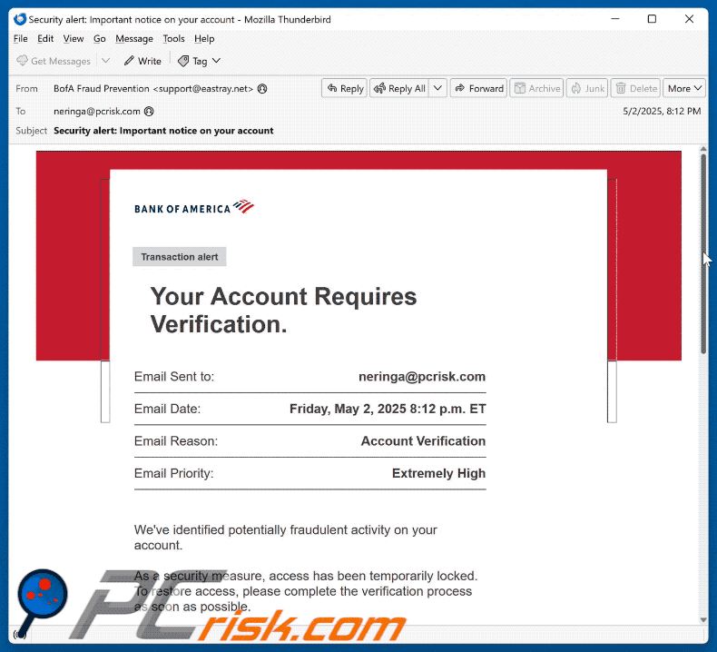 Bank Of America - Account Verification appearance