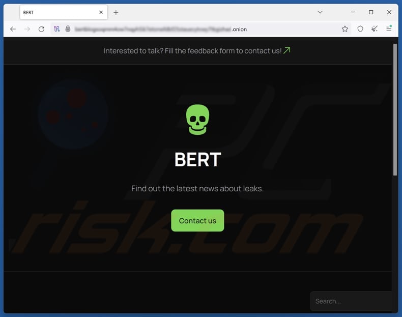Bert ransomware contact and data leaking site