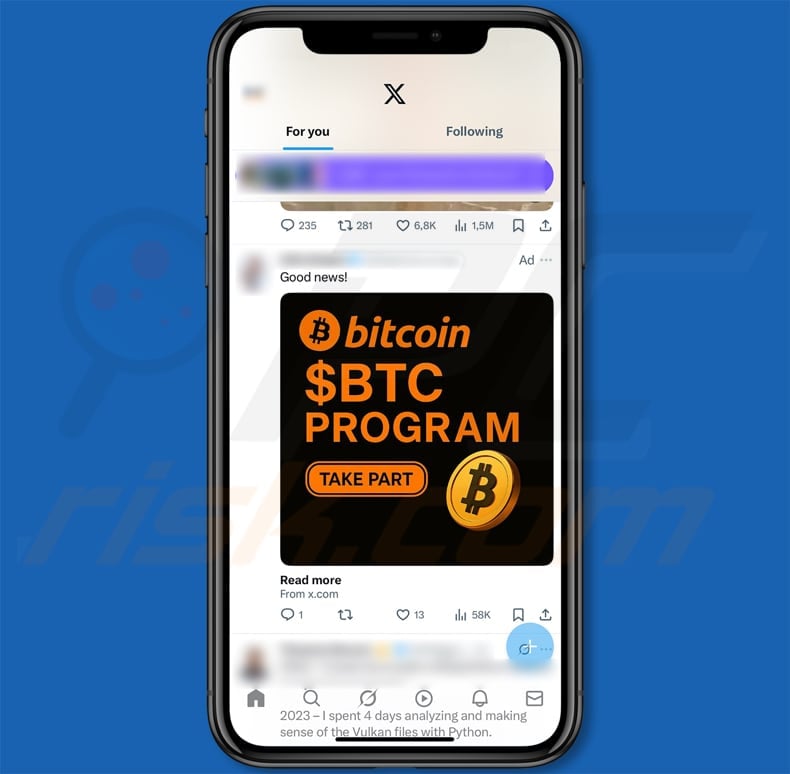 Bitcoin Reward Program Scam X post promoting the scam 2