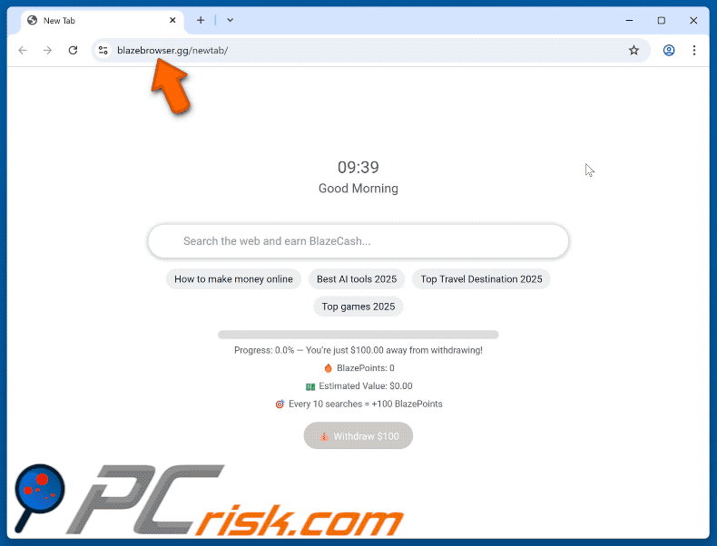 Blaze Browser Unwanted Application blazebrowser.gg redirects to doxtox.com
