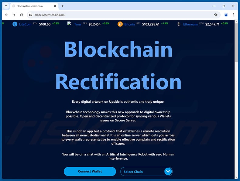 Blockchain Rectification scam website (blocksystemschain[.]com)
