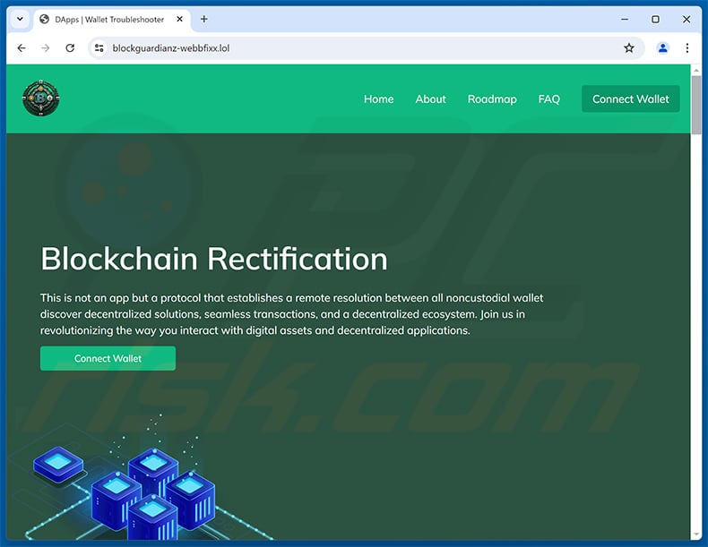Blockchain Rectification scam website (blockguardianz-webbfixx[.]lol)