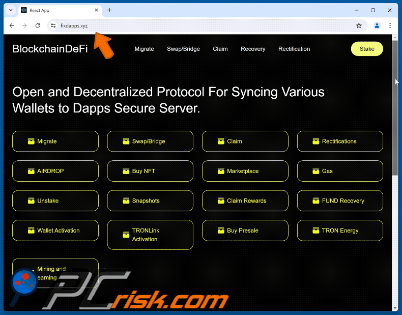Appearance of BlockchainDeFi scam (GIF)