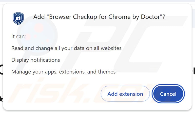 Browser Checkup for Chrome by Doctor requesting various permissions